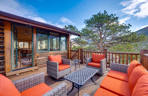 Estes Park Cabin | Historic cabin with mountain views, private W/D, & furnished deck