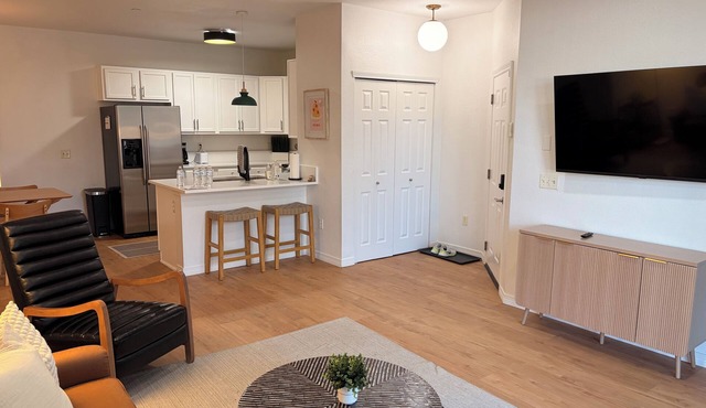 Modern 2bd 2bath Accessible condo- fenced Patio near DTC- Gym, Sauna, Pool, Spa
