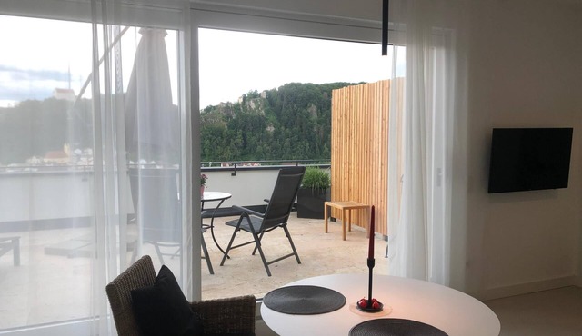 Rabenstein vacation apartment with natural stone terrace and view of Riedenburg for 2 people