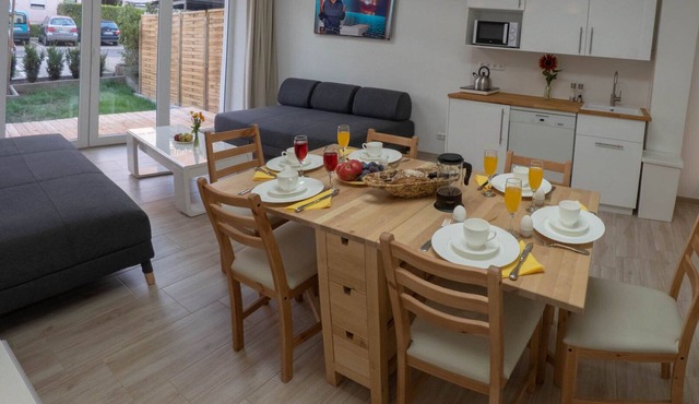 Vacation apartment in Würzburg city on the ground floor with terrace including parking spaces