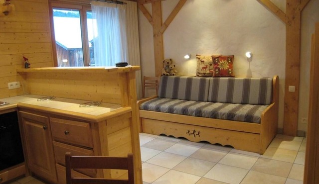 Wifi, at the foot of shops, 2nd floor, balcony, tv, ski locker, 21m², Les Gets